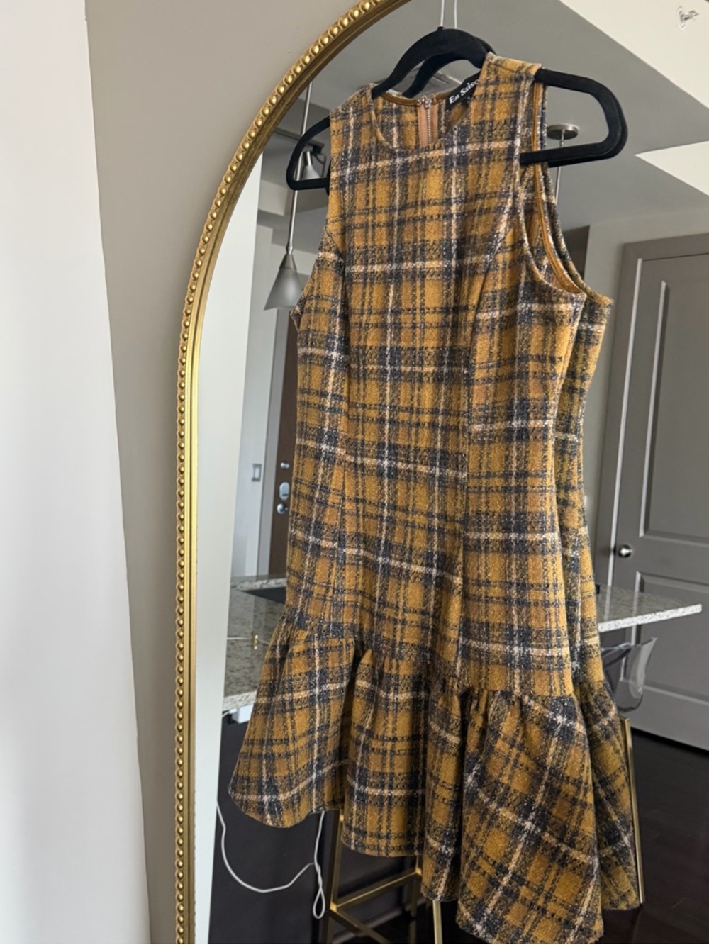 En Saison Mustard Yellow and Black Plaid Mini Dress